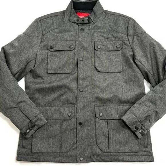 Guess Gunner Jacket Military Style Pea Coat Quilted Lined Gray Herringbone Men L - Picture 11 of 13